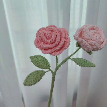 2 Roses Tricotées Bicolores | Artiflora Rose Pâle