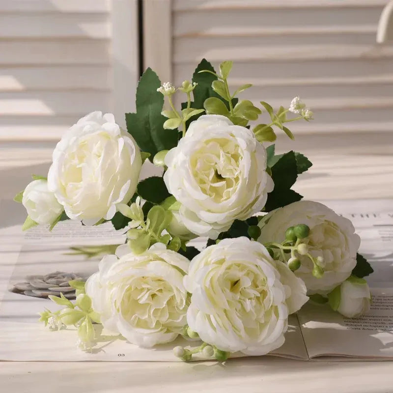 5 Roses Artificielles | Artiflora Blanc