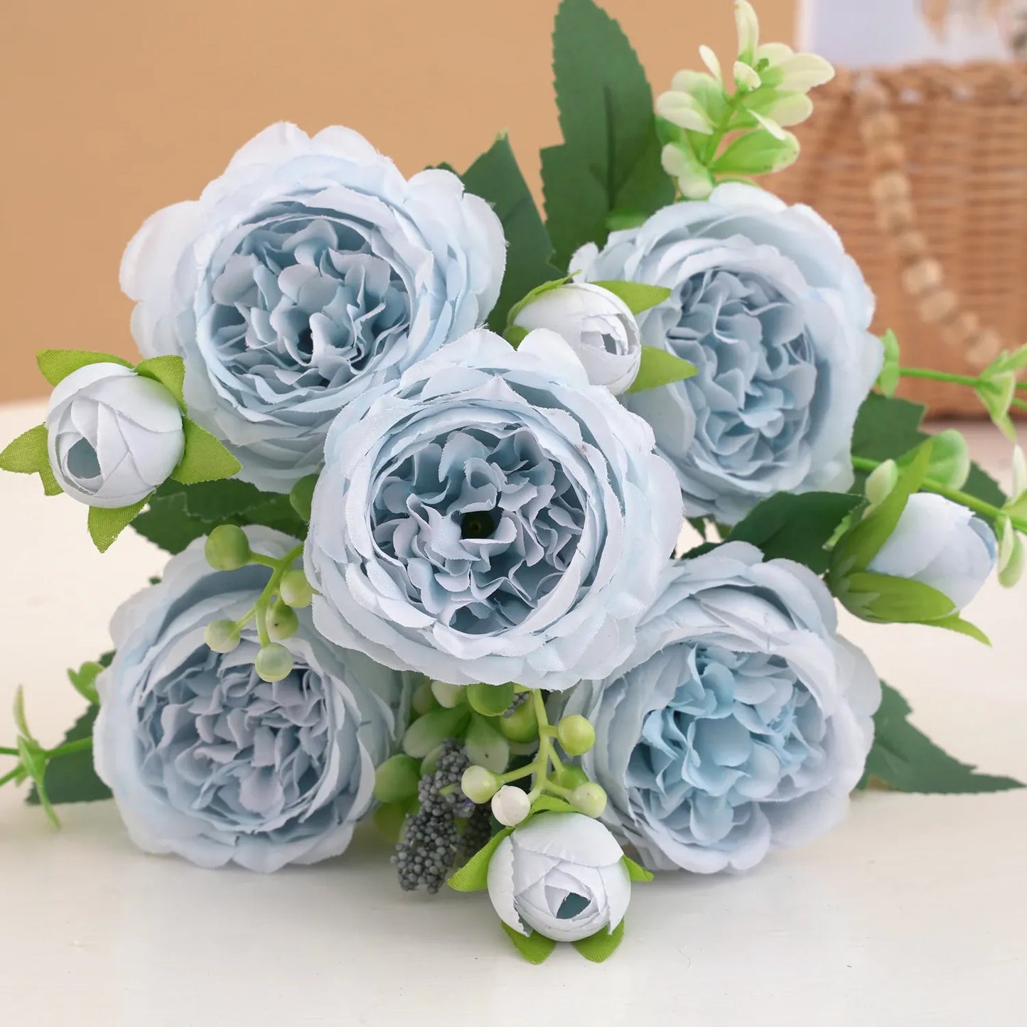 5 Roses Artificielles | Artiflora Bleu