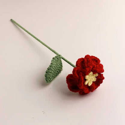 Rose Tricotée avec Feuille | Artiflora Rouge