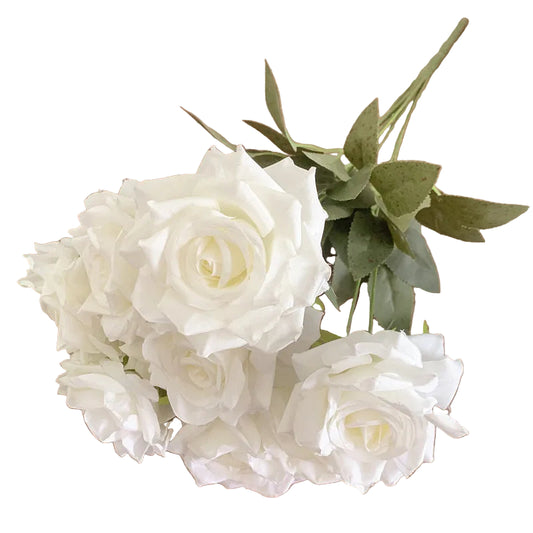 Bouquet de 9 Roses Artificielles Blanches