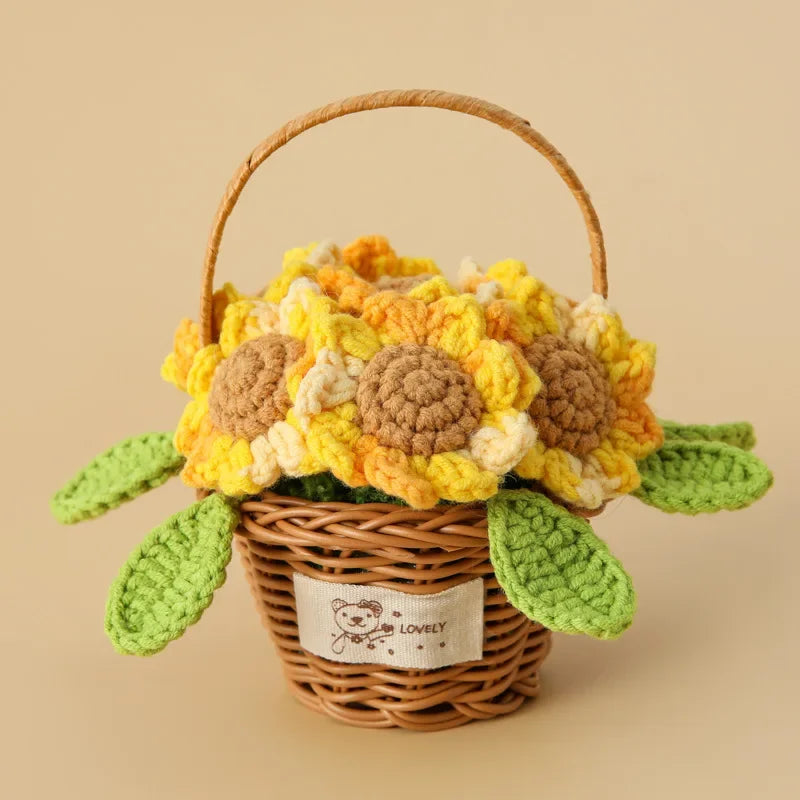 Fleur en Panier Tricotée