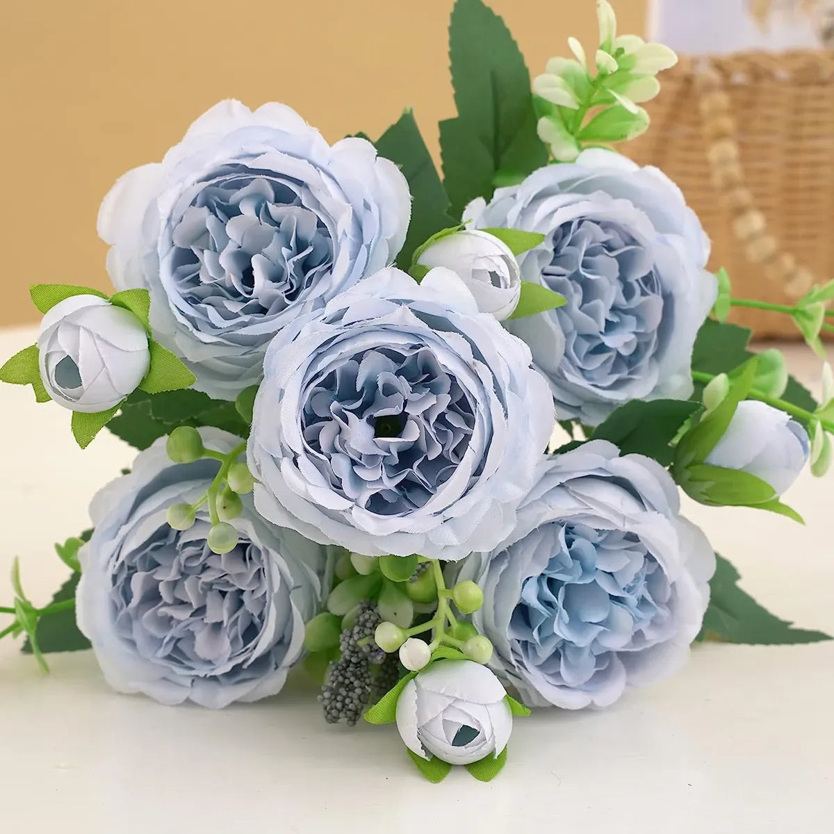 Bouquet de 5 Roses Artificielles | Artiflora Bleu Ciel