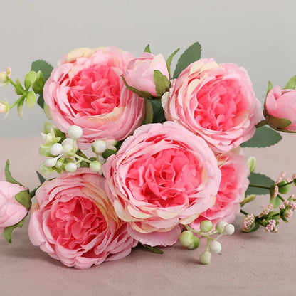 Bouquet de 5 Roses Artificielles | Artiflora Rose Bicolore