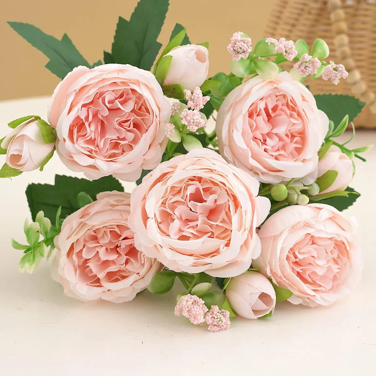 Bouquet de 5 Roses Artificielles | Artiflora Rose Pâle