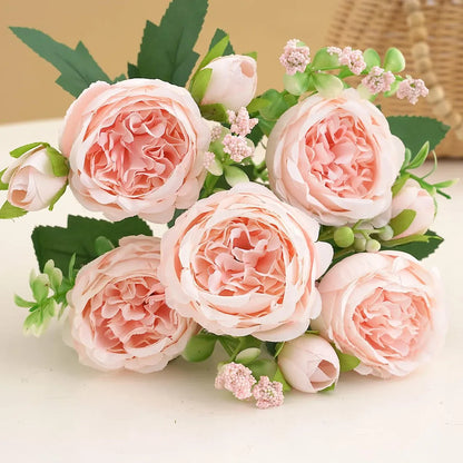 Bouquet de 5 Roses Artificielles | Artiflora Rose Pâle