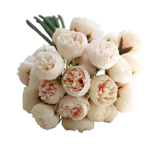 Bouquet de Roses Artificielles rondes | Artiflora Champagne / 9 pièces