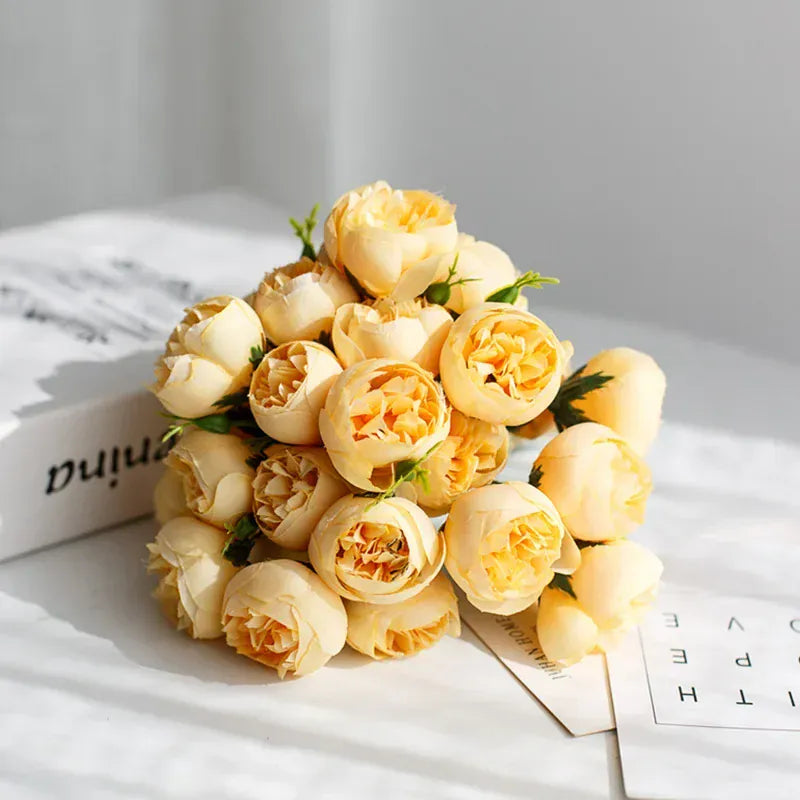 Bouquet de Roses Artificielles rondes | Artiflora Jaune / 9 pièces