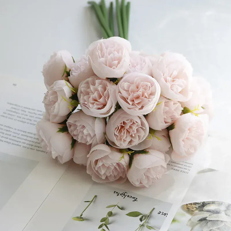 Bouquet de Roses Artificielles rondes | Artiflora Rose Pâle / 9 pièces