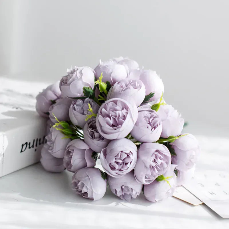 Bouquet de Roses Artificielles rondes | Artiflora Violet / 9 pièces