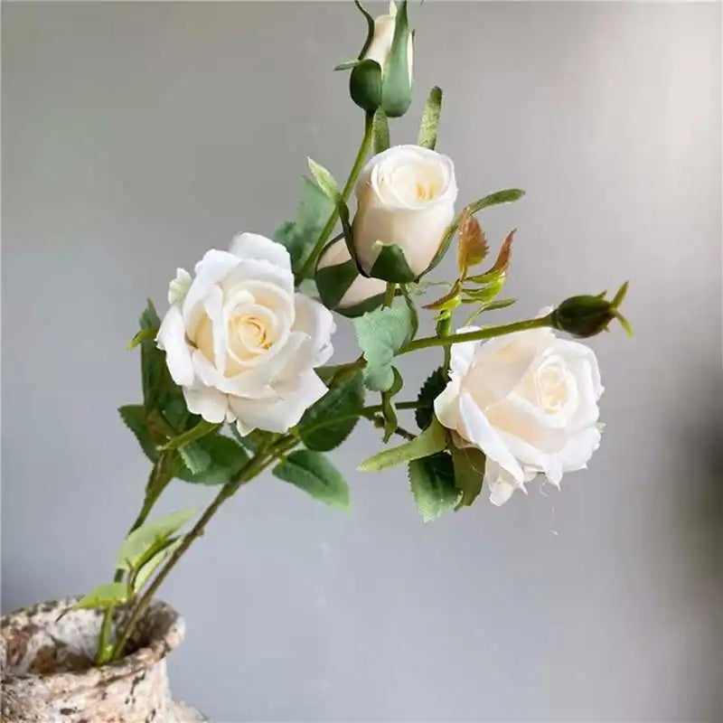 Branche de 5 Roses Artificielles | Artiflora Blanc