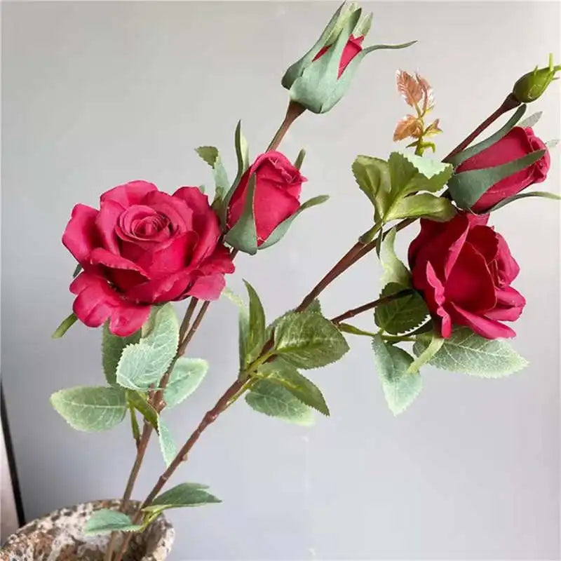 Branche de 5 Roses Artificielles | Artiflora Rouge