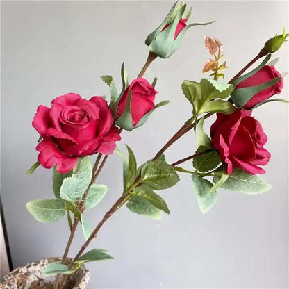 Branche de 5 Roses Artificielles | Artiflora Rouge