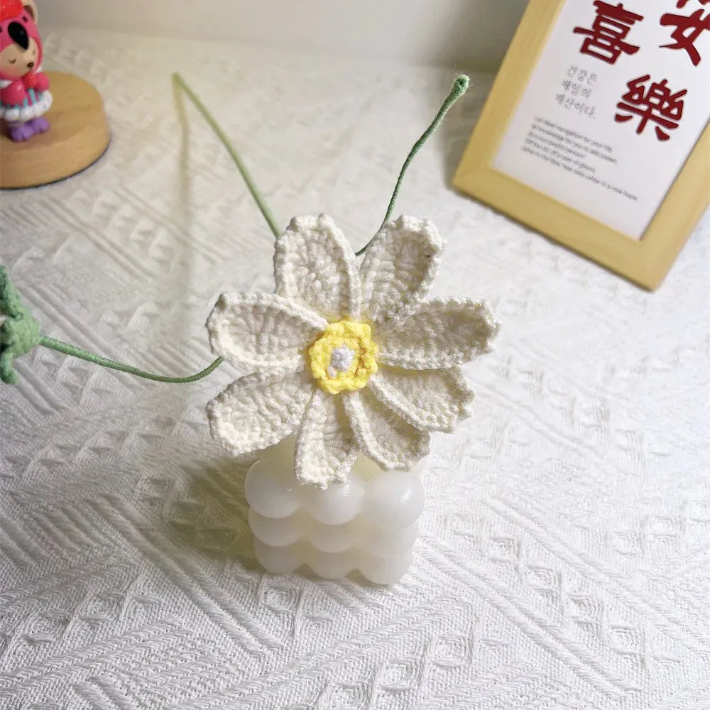 Couple de deux Fleurs Tricotée | Artiflora Blanc