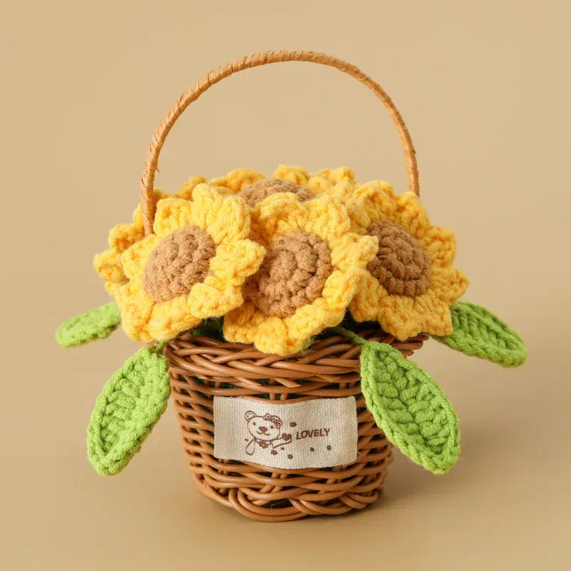 Fleur en Panier Tricotée | Artiflora Jaune