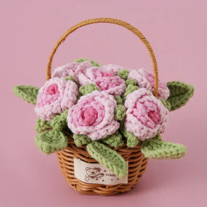 Fleur en Panier Tricotée | Artiflora Rose