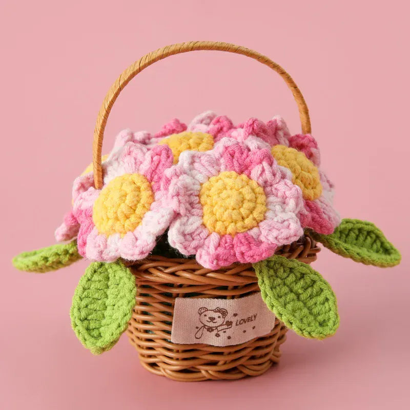 Fleur en Panier Tricotée | Artiflora Rose Pâle