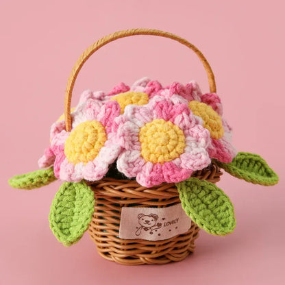 Fleur en Panier Tricotée | Artiflora Rose Pâle