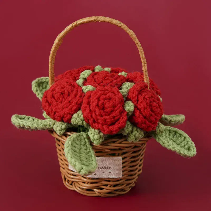 Fleur en Panier Tricotée | Artiflora Rouge