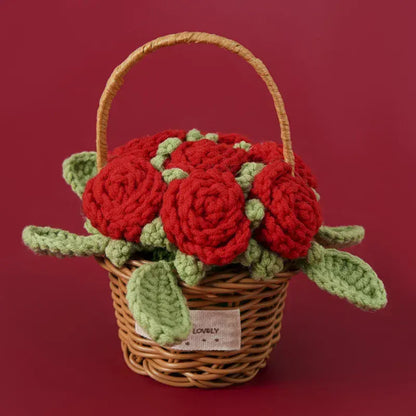 Fleur en Panier Tricotée | Artiflora Rouge