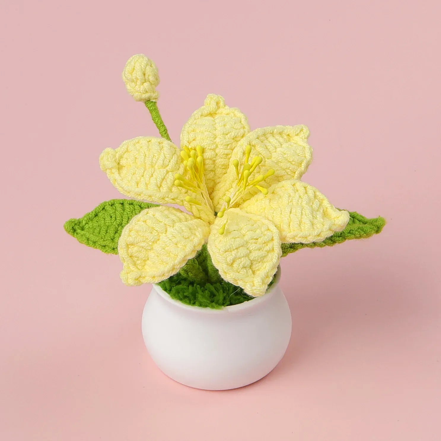 Fleur en Pot Tricotée | Artiflora Jaune Pâle