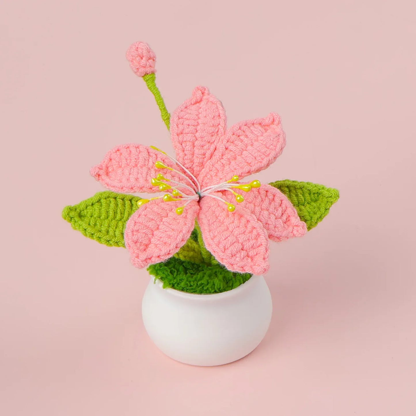 Fleur en Pot Tricotée | Artiflora Rose Pâle