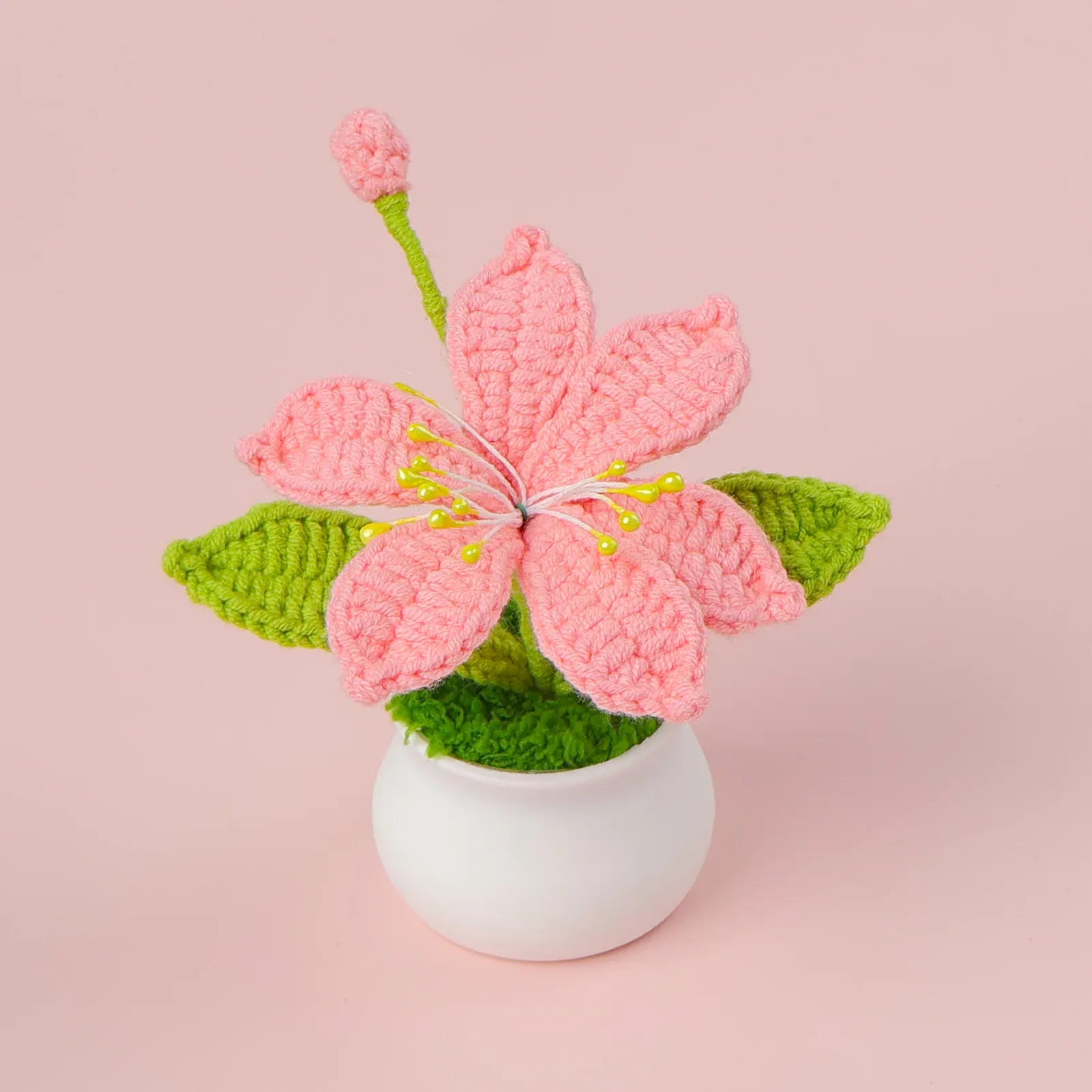 Fleur en Pot Tricotée | Artiflora Rose Pâle