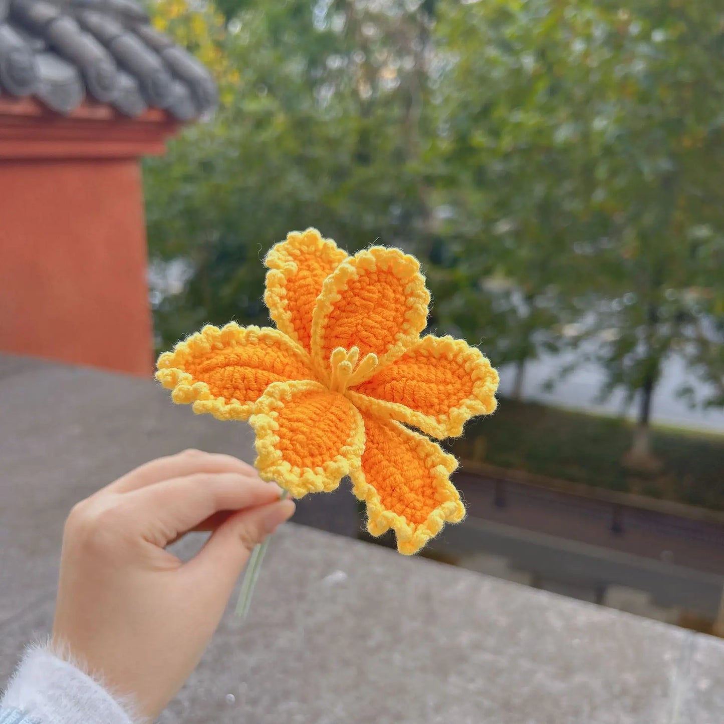 Fleur Tricotée avec Contour | Artiflora Orange