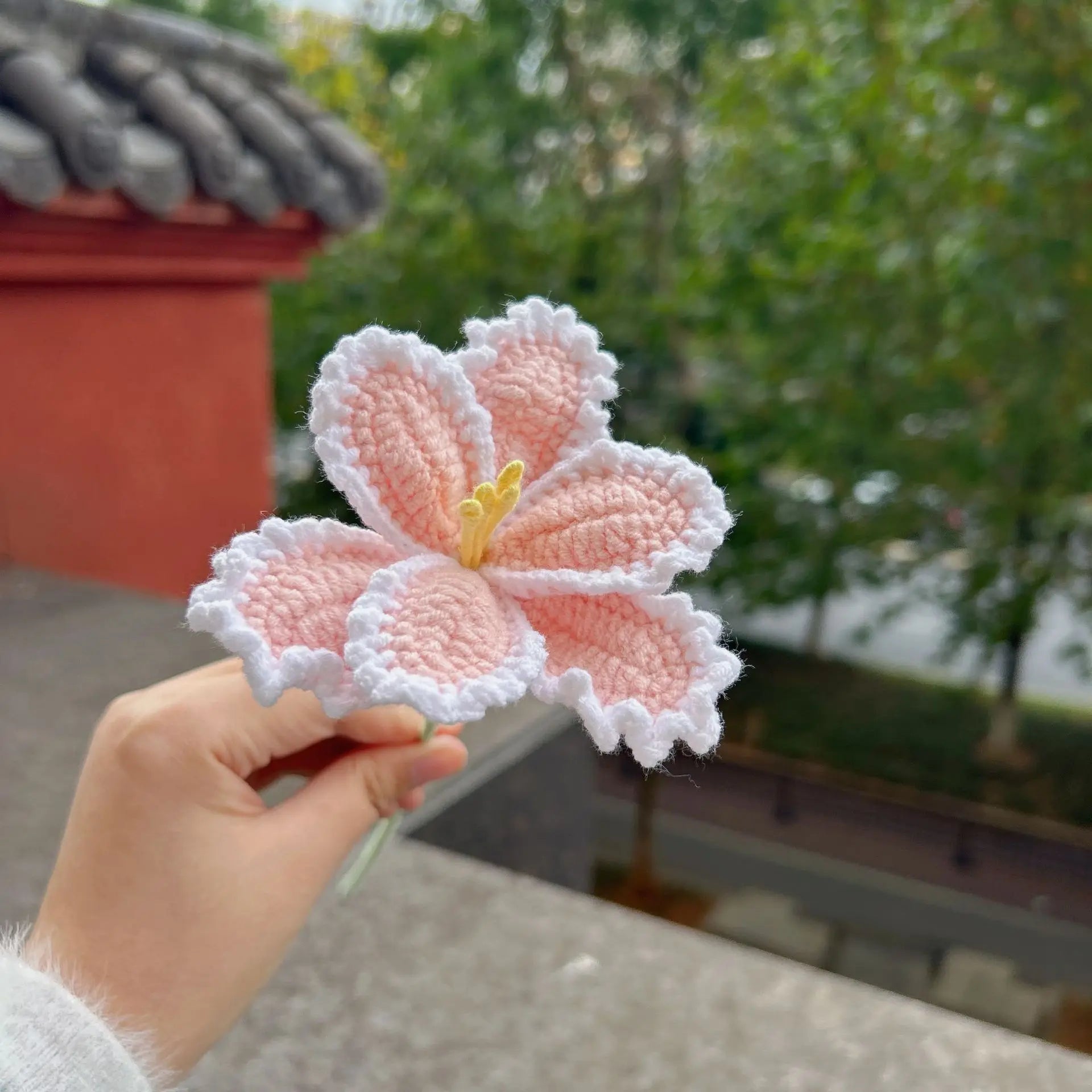 Fleur Tricotée avec Contour | Artiflora Rose Pâle