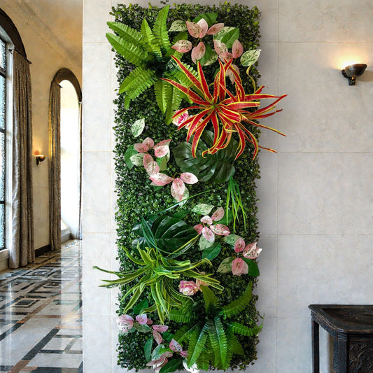 Mur de Verdure Artificielle - Feuilles Roses
