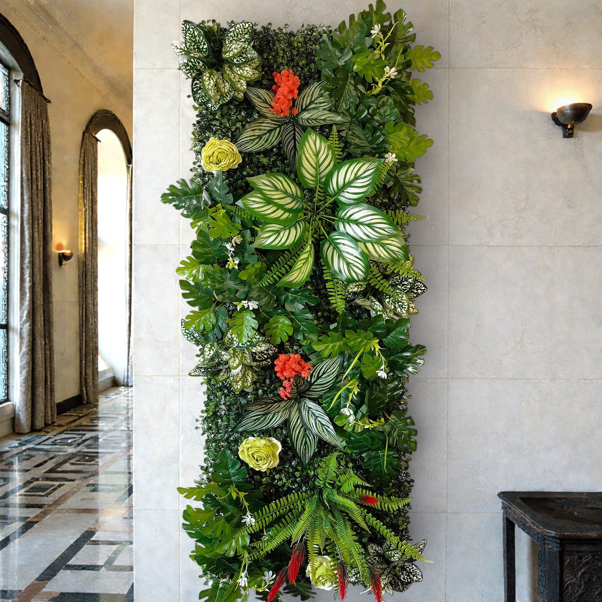 Mur de Verdure Artificielle - Roses vertes