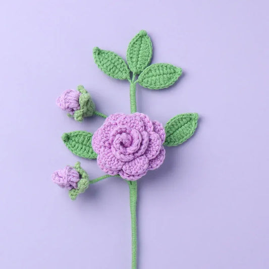 Rose avec Plusieurs Feuilles Tricotées | Artiflora Mauve