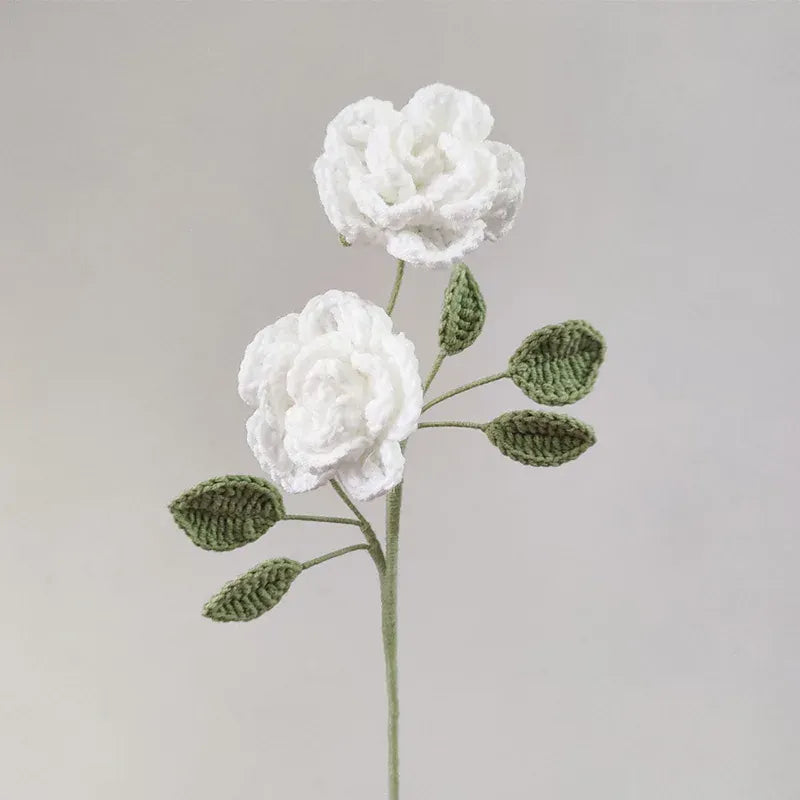 Tige de 2 Roses Tricotées | Artiflora Blanc