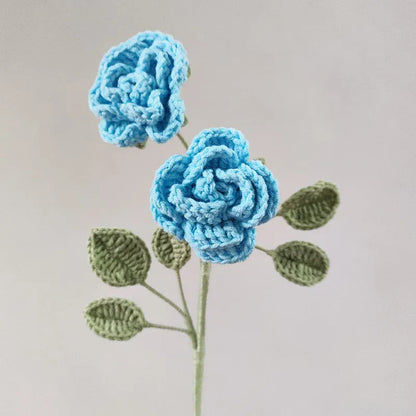 Tige de 2 Roses Tricotées | Artiflora Bleu