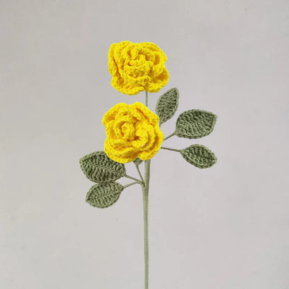 Tige de 2 Roses Tricotées | Artiflora Jaune