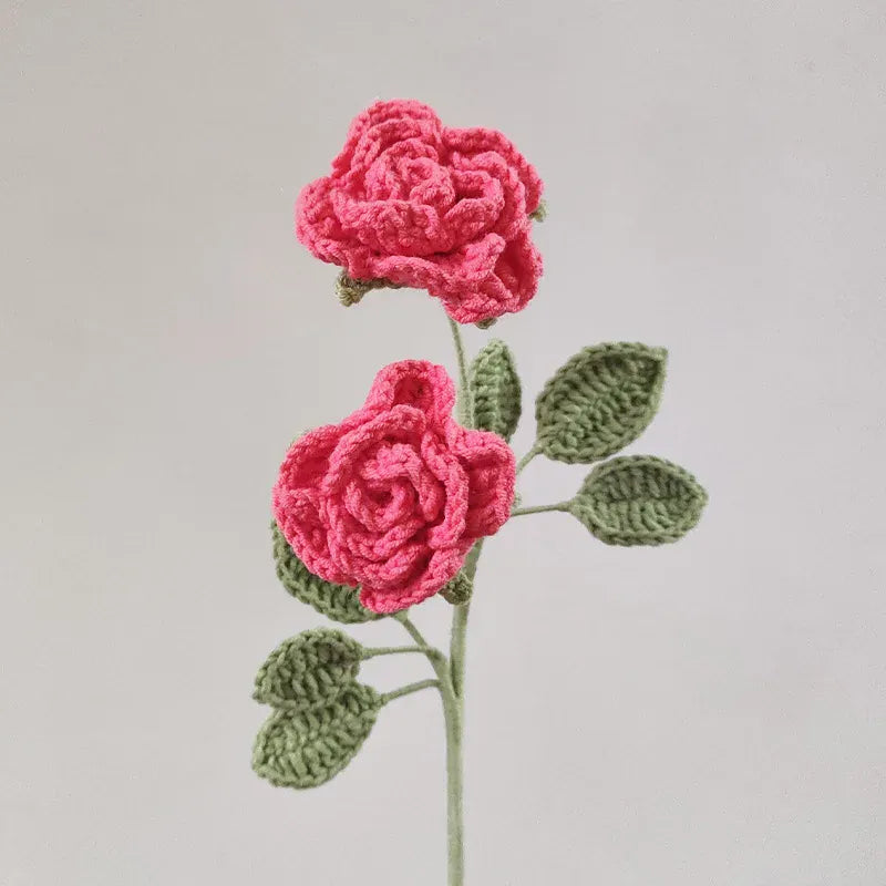 Tige de 2 Roses Tricotées | Artiflora Magenta