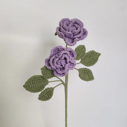 Tige de 2 Roses Tricotées | Artiflora Mauve