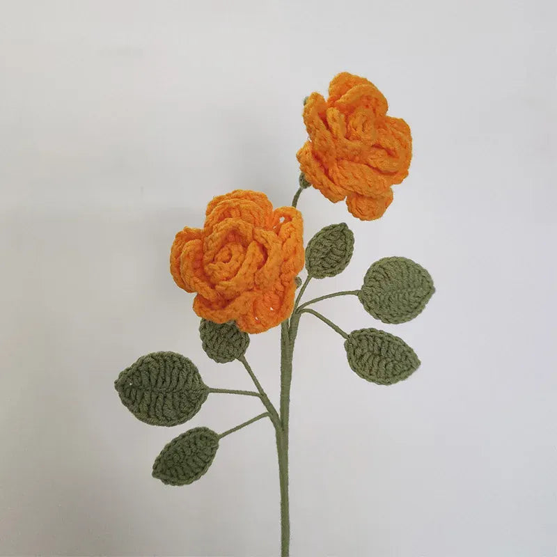 Tige de 2 Roses Tricotées | Artiflora Orange