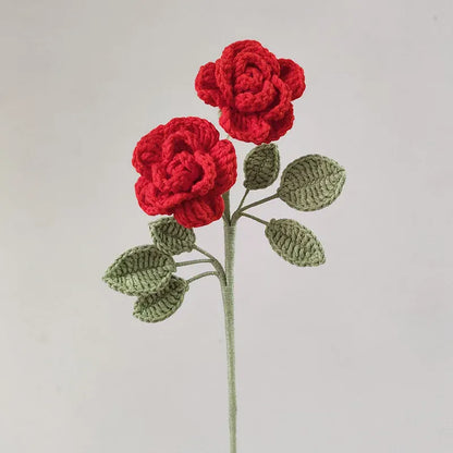 Tige de 2 Roses Tricotées | Artiflora Rouge