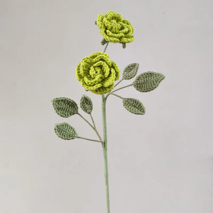 Tige de 2 Roses Tricotées | Artiflora Vert