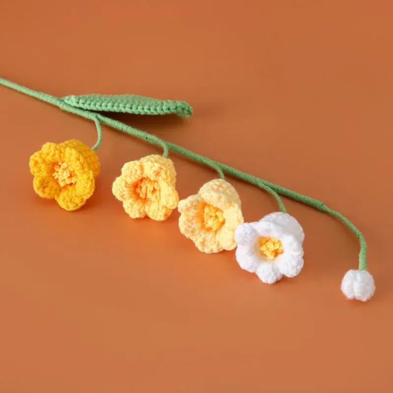 Tige de 5 fleurs Tricotées | Artiflora Orange