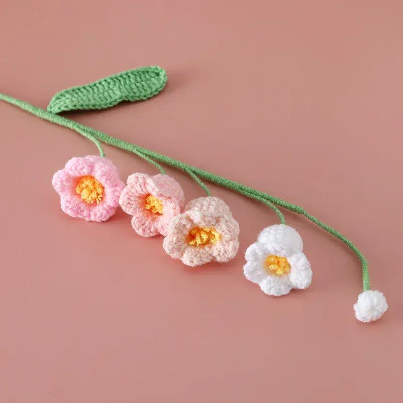 Tige de 5 fleurs Tricotées | Artiflora Rose/Blanc
